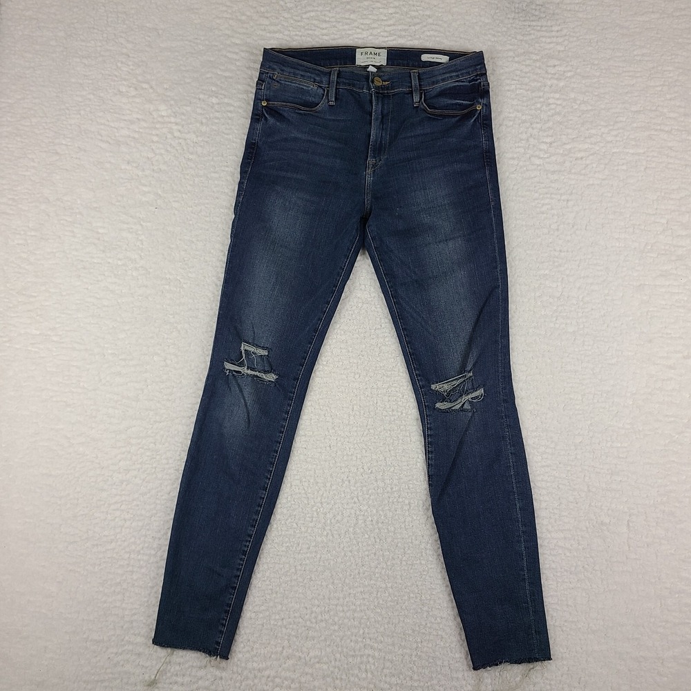 FRAME Jeans Womens 28 Le High Skinny Fray Dark‎ Wash Blue